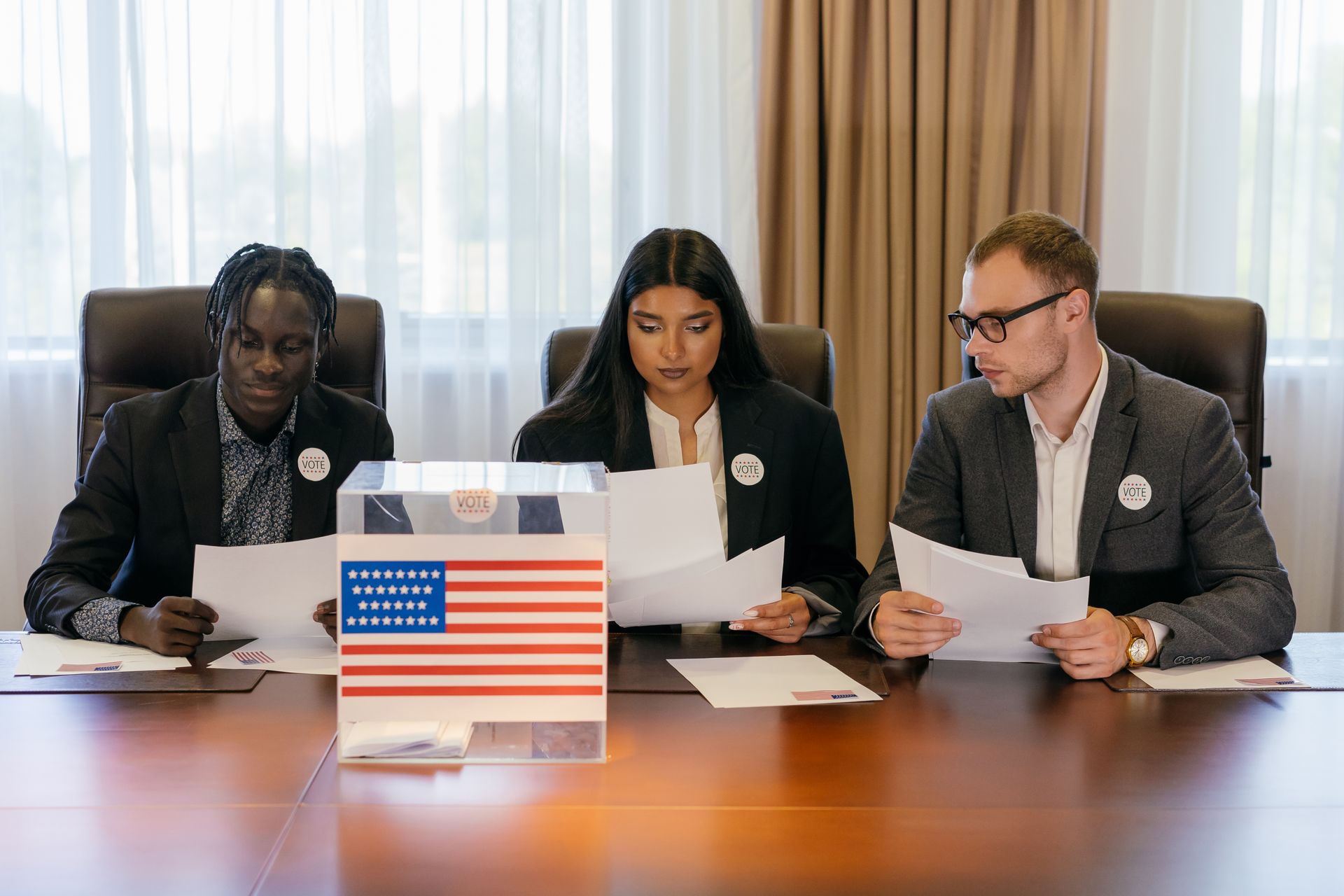 Professional team reviewing official records